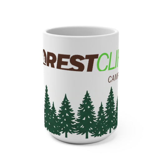 Forestcliff Camps 15oz Coffee Mug – Pine Tree Campfire Camping Gift