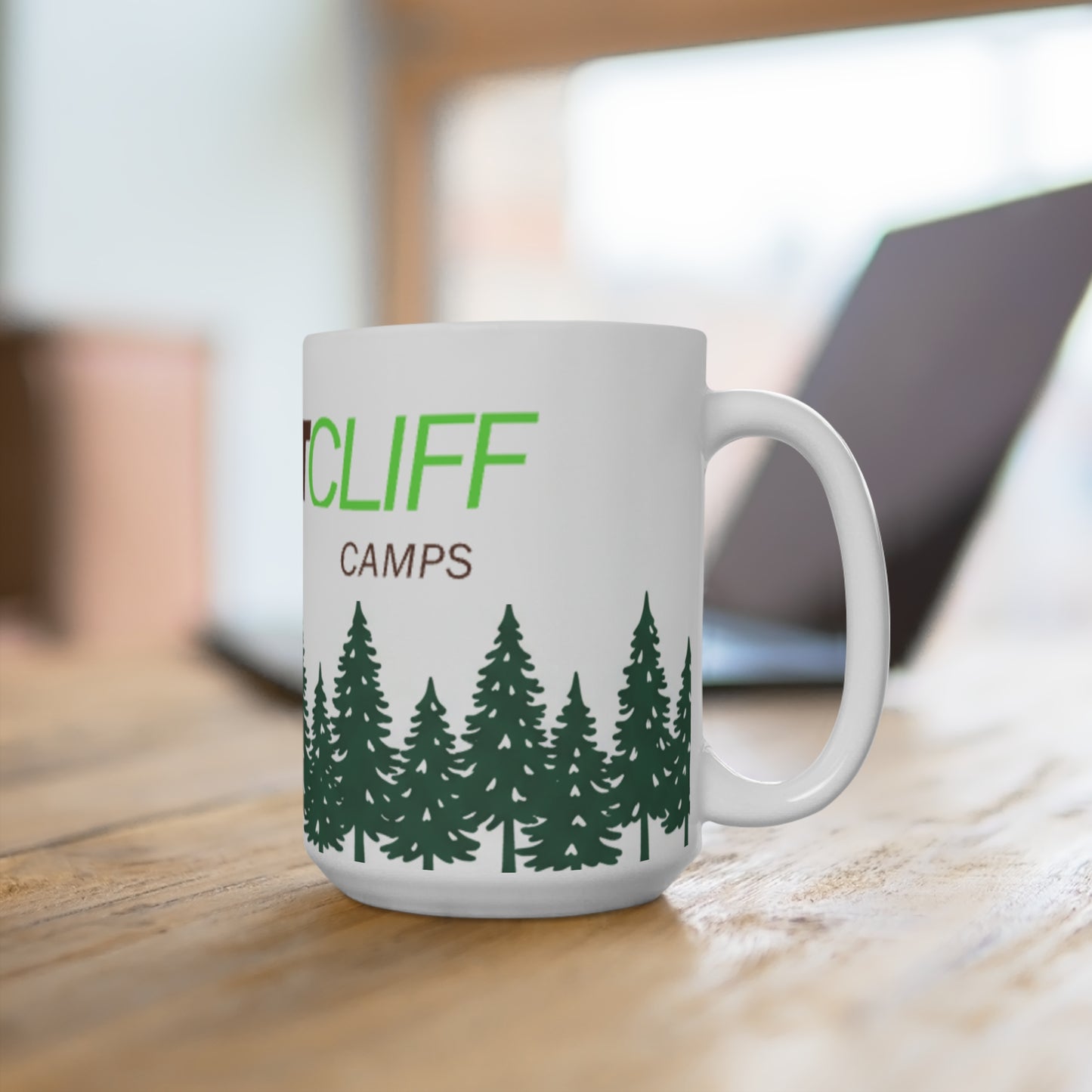 Forestcliff Camps 15oz Coffee Mug – Pine Tree Campfire Camping Gift